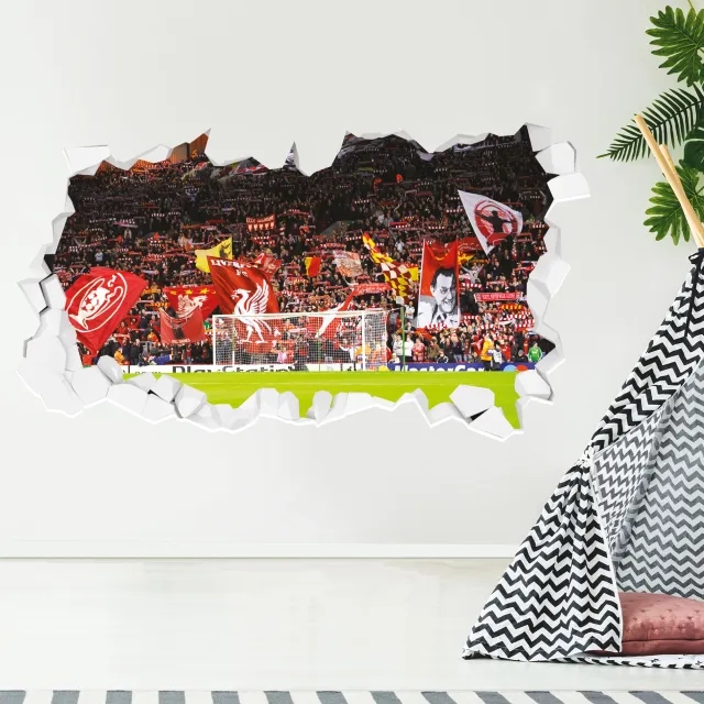 Liverpool Kop & Flags Stadium Broken Wall Sticker - 90cm width x 50cm height