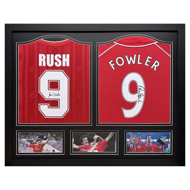Liverpool Ian Rush & Robbie Fowler Double Signed Shirt Display