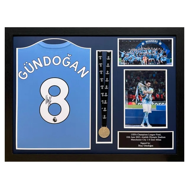 Manchester City Ilkay Gundogan Signed Shirt With Champions League Medal