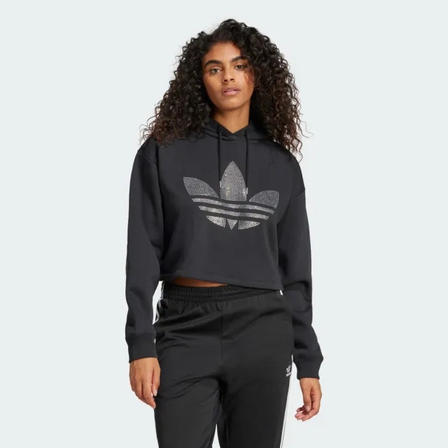 adidas Rhinestone Trefoil Loose Crop Hoodie