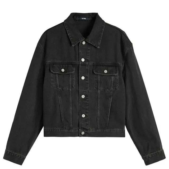 Jacquemus Men's Leather Patch Denim Jacket Black