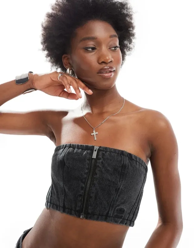 Adidas Originals Adilenium Denim Tube Top Co-Ord In Black