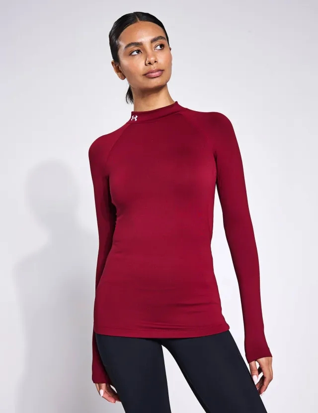 Under Armour Women's ColdGear Authentics Mock Neck - Cardinal/White - XS - Red