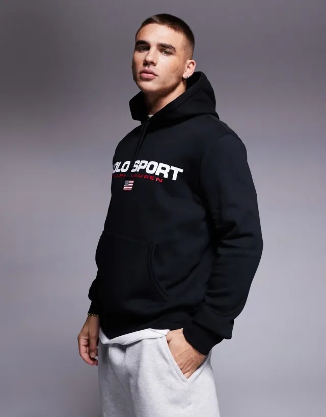Polo Ralph Lauren Sports Capsule Logo Hoodie In Black