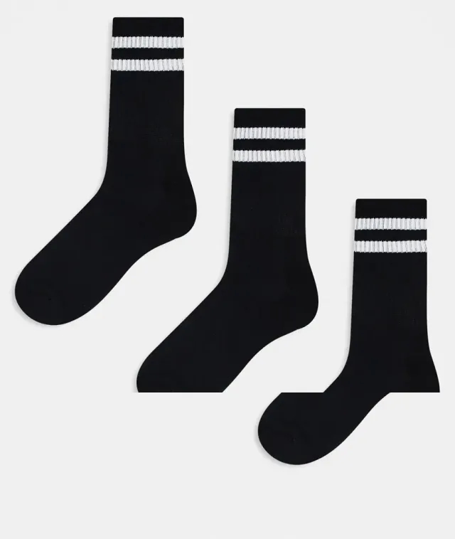adidas New Look 3 Pack Stripe Sport Socks In White