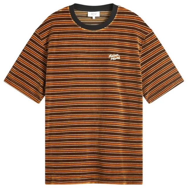 Maison Kitsuné Maison Kitsune Striped Velvet Oversize T-Shirt Sequoia/Birch