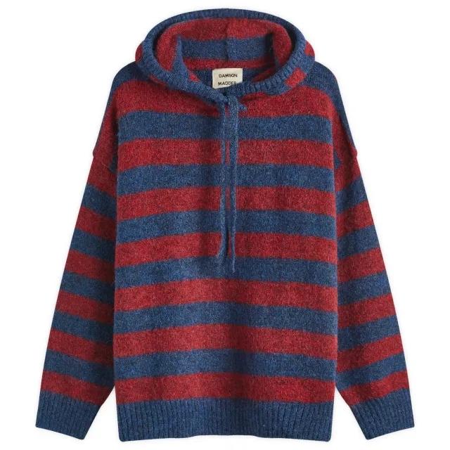 Damson Madder Women's Riley Knit Hoodie Red Navy Stripe
