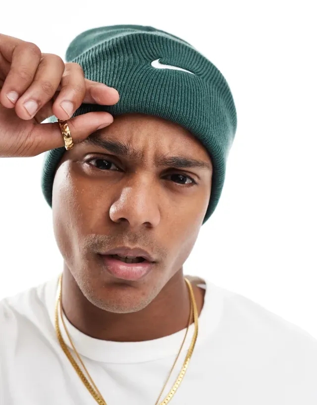 Nike green swoosh peak beanie