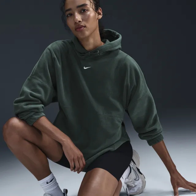 Nike One Women's Oversized Therma-FIT Pullover Fleece Hoodie - Vintage Green - Recycled Polyester Minimum