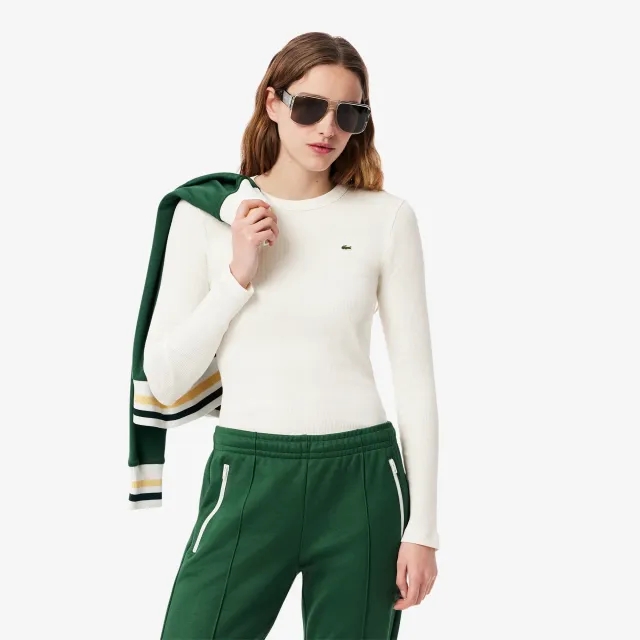 Lacoste Slim Fit Ribbed Cotton T-shirt - White