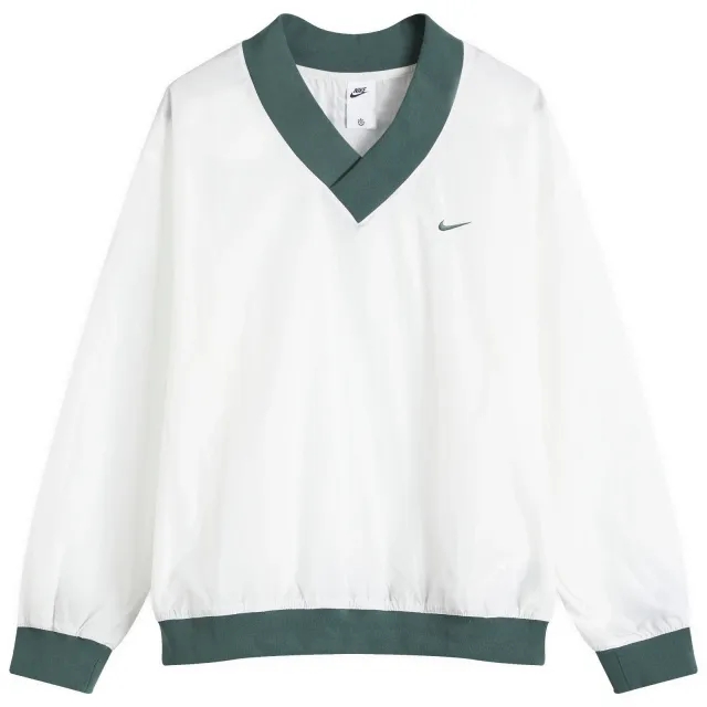 Nike Women's Essential Woven Long-Sleeve V-Neck Top Sail/Green