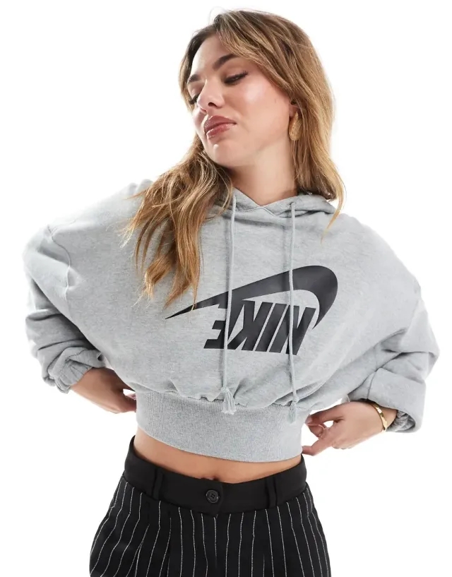 Nike Dance Crop Logo Hoodie In Dark Grey