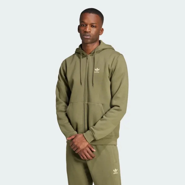 Adidas Originals Trefoil Essentials Full-Zip Hoodie In Green