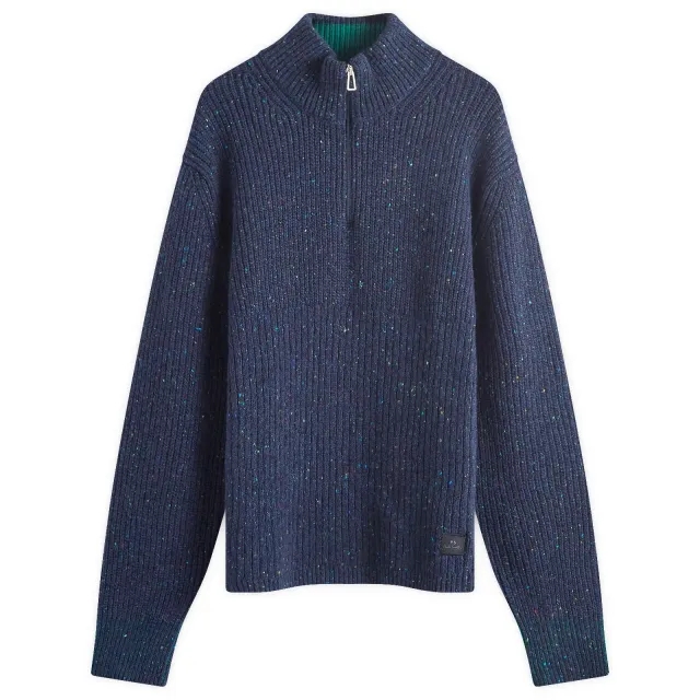 Paul Smith Men's Ribbed Quarter Zip Sweater Blue