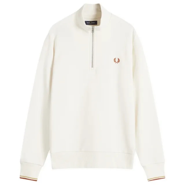 Fred Perry Men's Half Zip Sweatshirt Ecru/Honeycomb/Marmalade