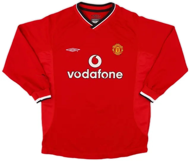 Umbro 2000-02 Manchester United Home L/S Shirt #7 - 9/10 - (M.Boys)