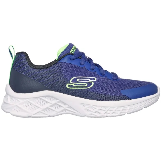 Skechers Boy's Microspec II - Vovrix Sneaker in Navy Blue/Black/Lime