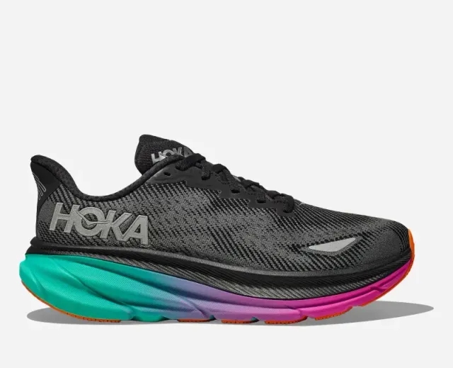 Hoka One One HOKA Men's Clifton 9 GORE-TEX Road Running Shoes in Black/Electric Aqua