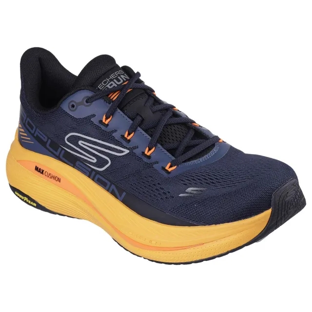 Skechers Men's Max Cushioning Propulsion Sneaker in Navy Blue/Orange