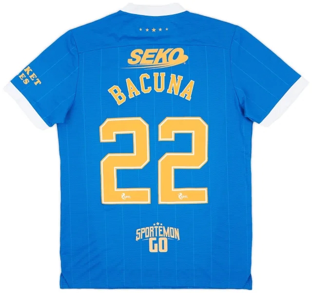 Castore 2021-22 Rangers Match Issue Squad Signed Home Shirt Bacuna #22