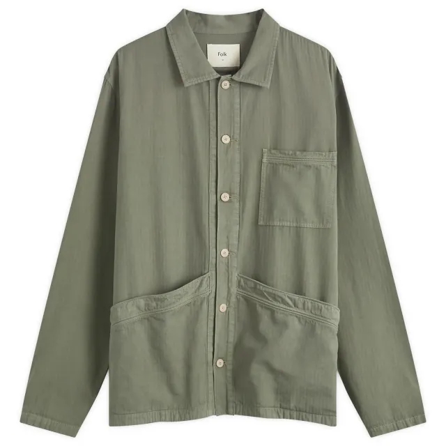 Folk Men's Meyer Shirt Jacket Dark Sage Herringbone