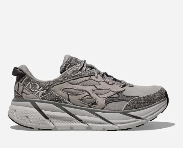 Hoka One One HOKA Elite Terrain System Clifton L Suede Lifestyle Shoes in Galactic Grey/Satellite Grey