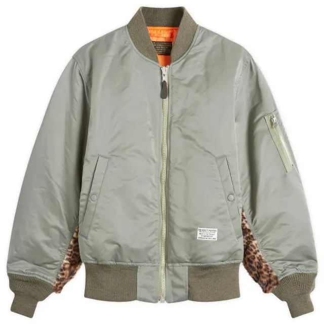 Wacko Maria Men's MA-1 Leopard Panel Flight Jacket Khaki