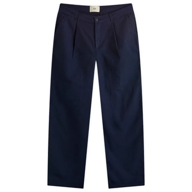Folk Men's Wide Fit Trousers Navy Topstitch