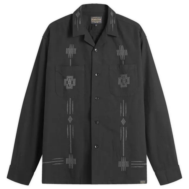 Pendleton Men's Embroidered Open Collar Pocket Shirt Black Harding