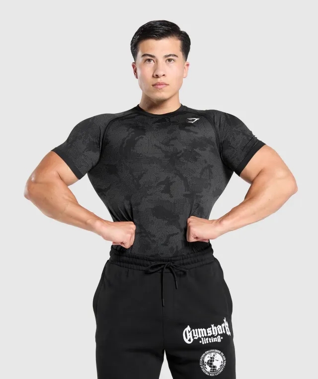 Gymshark Geo Seamless T-Shirt - Black/Charcoal Grey