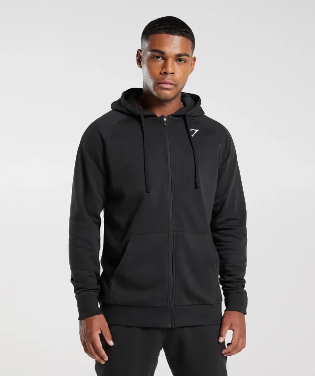 Gymshark Crest Zip Up Hoodie - Black