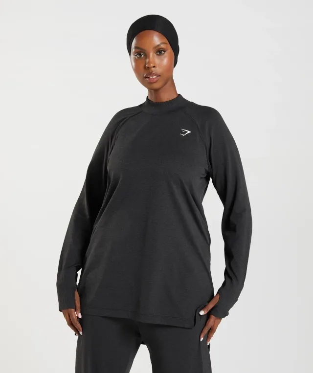 Gymshark Vital Seamless Long Line Top - Black Marl