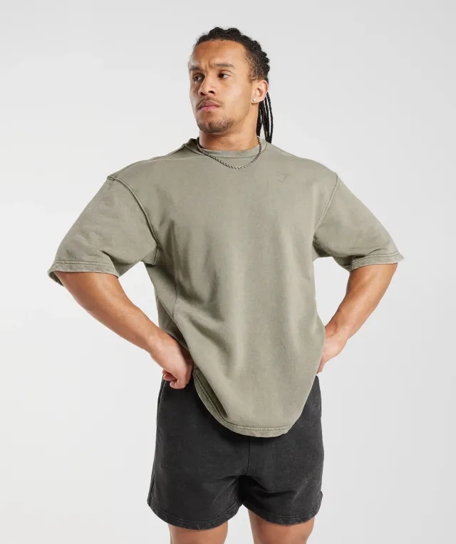 Gymshark Power Washed Short Sleeve Crew - Ecru Brown