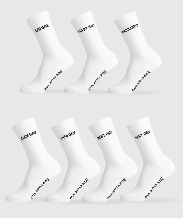 Gymshark Graphic Crew Socks 7PK - White