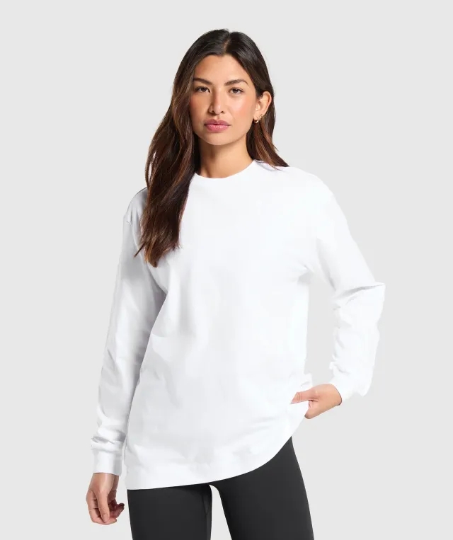 Gymshark Cotton Oversized Long Sleeve Top - White