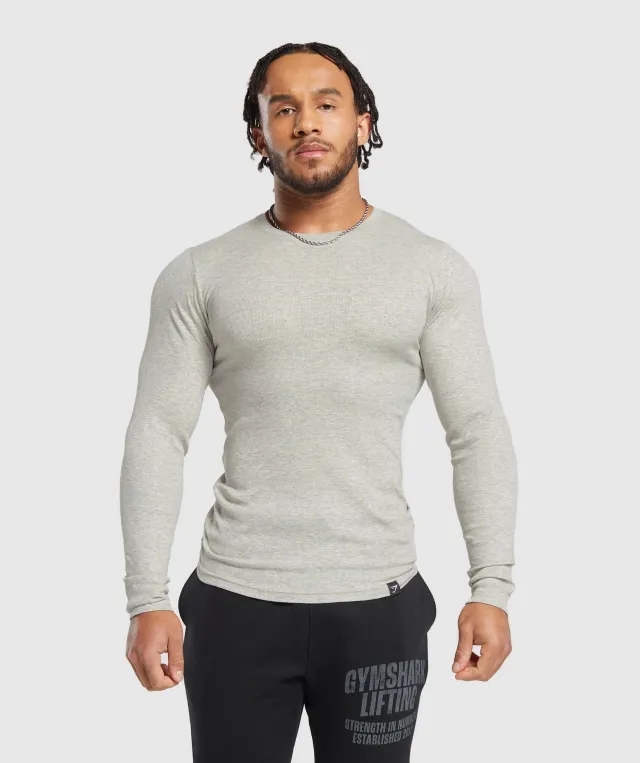 Asics Ribbed Long Sleeve T-Shirt - Stone Grey Marl
