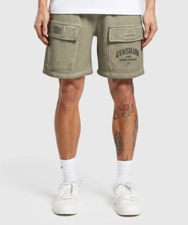 Gymshark Heavyweight Washed Cargo Shorts - Utility Green