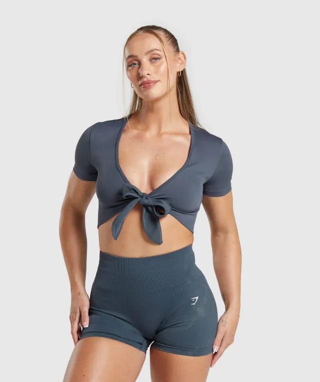 Gymshark Gains Seamless Fitted Crop Top - Titanium Blue