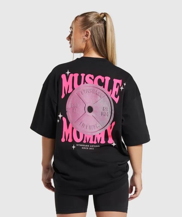 Gymshark Muscle Mommy Graphic Boyfriend Fit  T-Shirt - Black