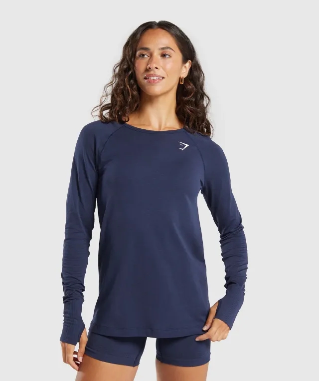 Gymshark Vital Seamless Light Long Sleeve Top - Heavy Blue/ Marl