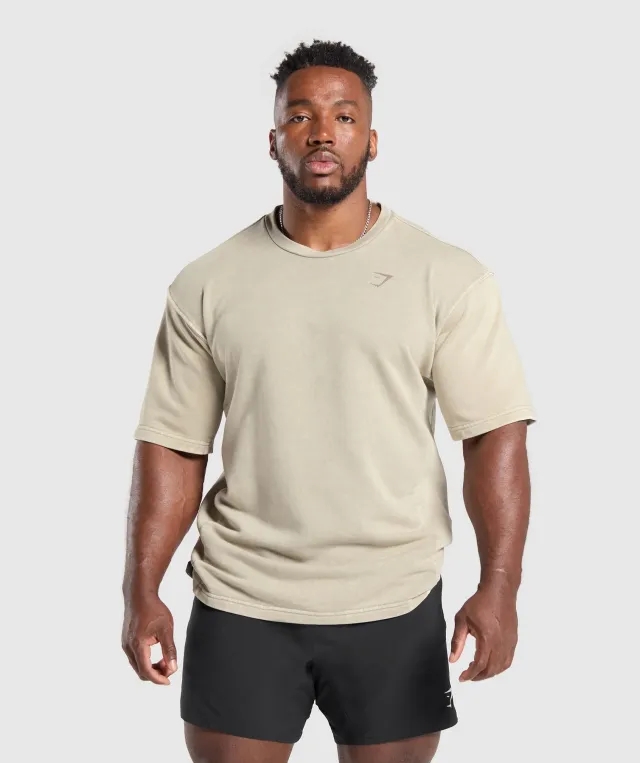 Gymshark Power Washed Short Sleeve Crew - Ecru Brown