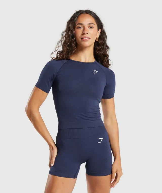 Gymshark Vital Seamless Tight T-Shirt - Heavy Blue/ Marl