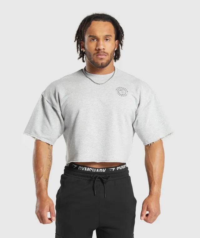 Gymshark Legacy Cropped Short Sleeve Crew - Light Grey Core Marl
