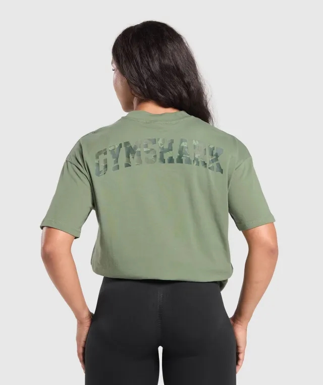 Gymshark Adapt Camo Graphic Oversized Top - Force Green