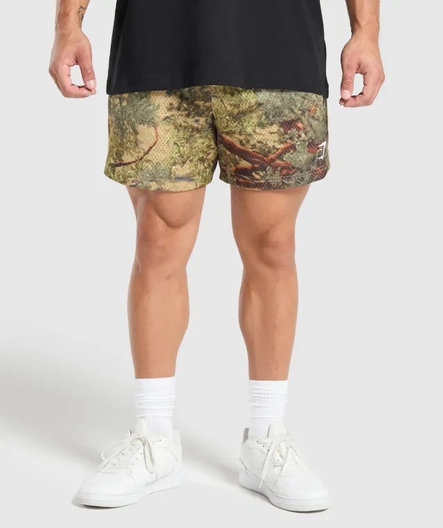 Gymshark Printed Mesh 5 Shorts - Sand Beige