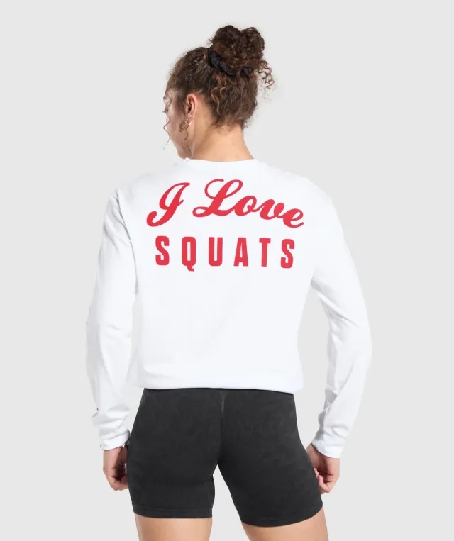 Gymshark I Love Squats Long Sleeve Skater - White