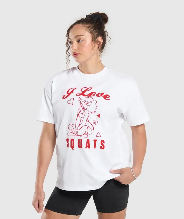 Gymshark I Love Squats Graphic Oversized Tee - White