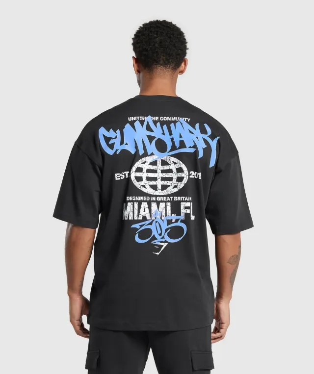 Gymshark Miami Graphic T-Shirt - Black/Lats Blue
