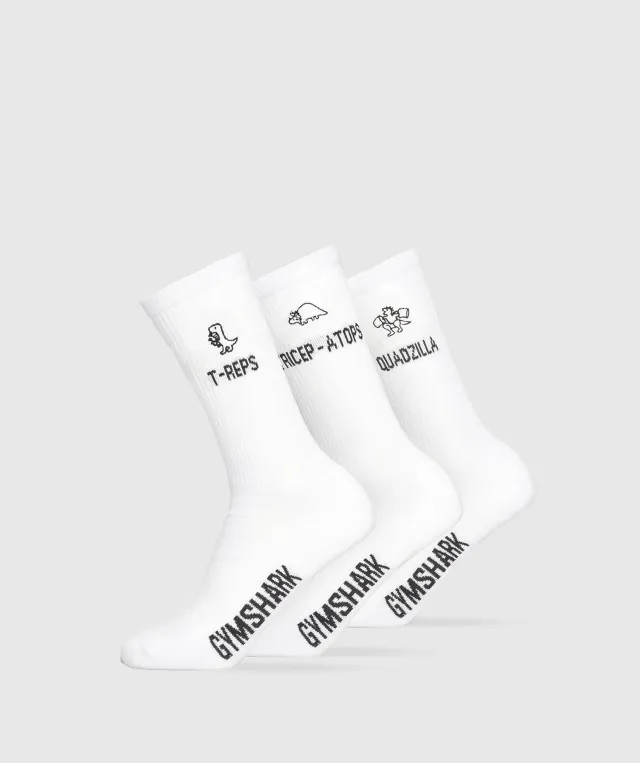 Gymshark Graphic T-Reps Crew 3pk - White