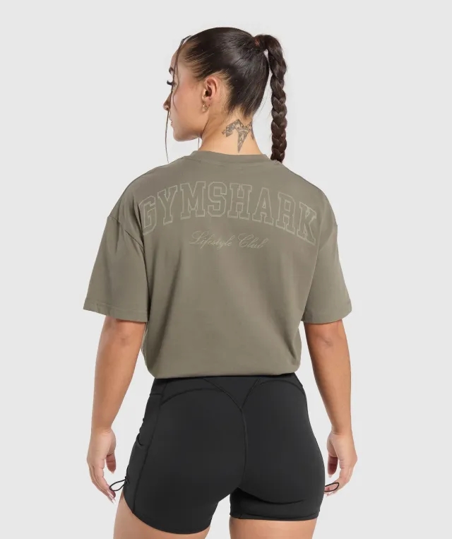 Gymshark Collegiate Oversized T-Shirt - Camo Brown